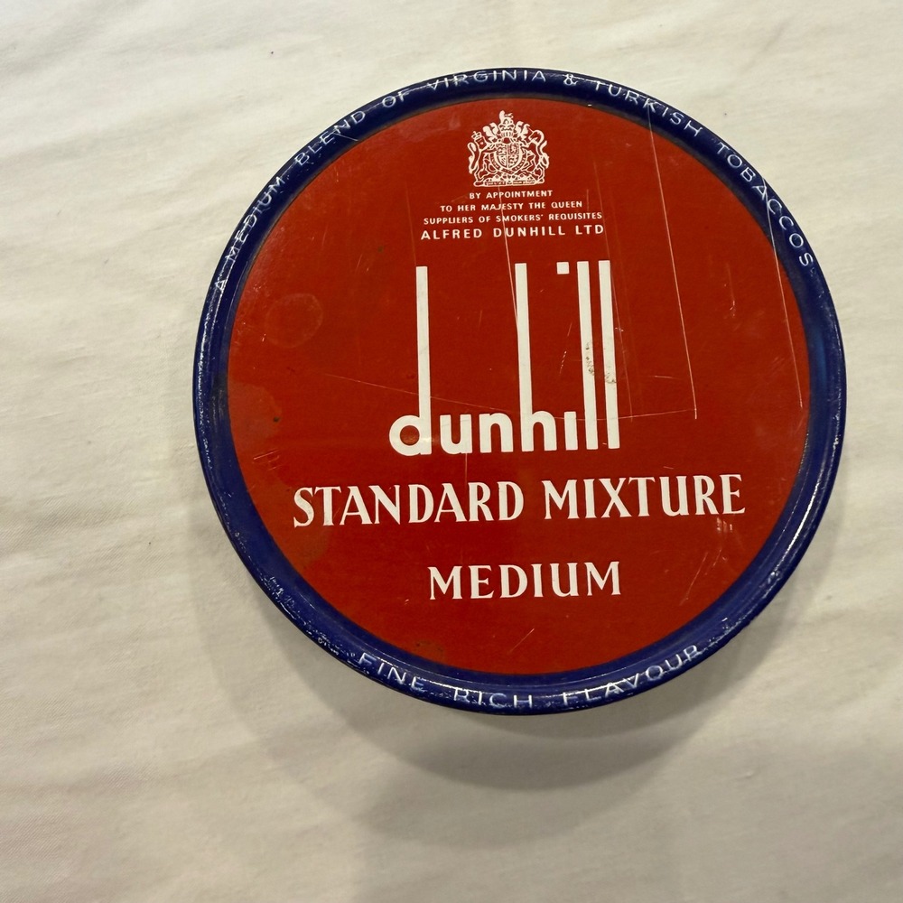 Vintage Alfred Dunhill Standard Mixture Medium Tobacco Tin 1oz Red Blue Metal